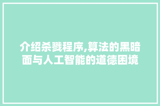 介绍杀戮程序,算法的黑暗面与人工智能的道德困境