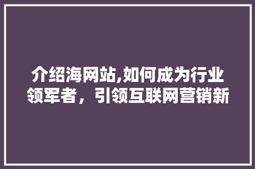 介绍海网站,如何成为行业领军者，引领互联网营销新潮流 介绍海网站,如何成为行业领军者，引领互联网营销新潮流 网站建设公司