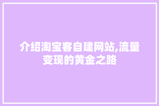 介绍淘宝客自建网站,流量变现的黄金之路