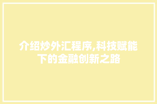 介绍炒外汇程序,科技赋能下的金融创新之路 介绍炒外汇程序,科技赋能下的金融创新之路 百度SEO