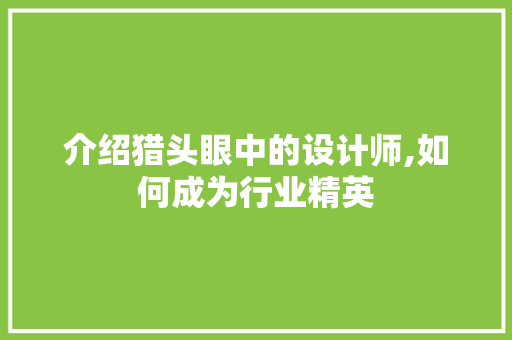 介绍猎头眼中的设计师,如何成为行业精英 介绍猎头眼中的设计师,如何成为行业精英 SEO关键词