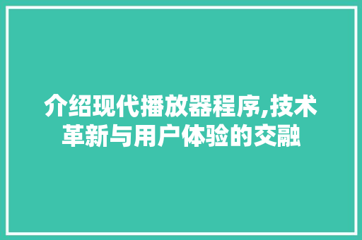 介绍现代播放器程序,技术革新与用户体验的交融 介绍现代播放器程序,技术革新与用户体验的交融 百度SEO
