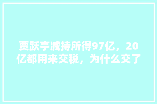 贾跃亭减持所得97亿，20亿都用来交税，为什么交了20%的税,财务造假为什么不怕交税呢。 贾跃亭减持所得97亿，20亿都用来交税，为什么交了20%的税,财务造假为什么不怕交税呢。 网站建设公司