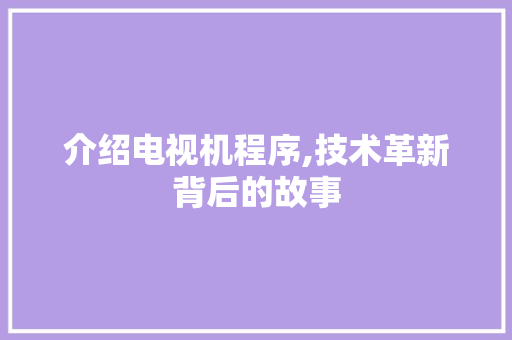 介绍电视机程序,技术革新背后的故事 介绍电视机程序,技术革新背后的故事 神马SEO