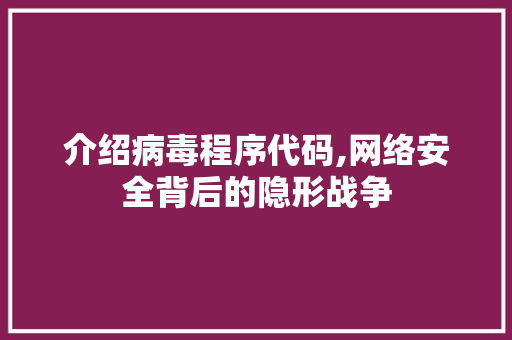 介绍病毒程序代码,网络安全背后的隐形战争
