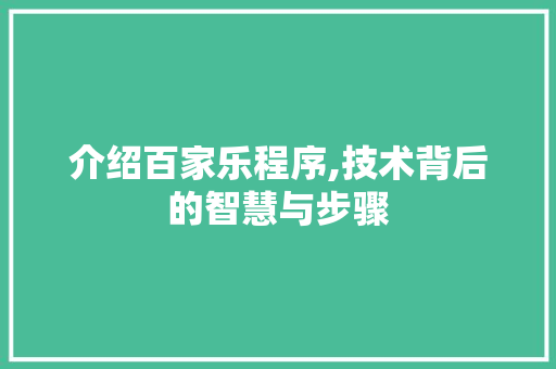 介绍百家乐程序,技术背后的智慧与步骤 介绍百家乐程序,技术背后的智慧与步骤 SEO关键词