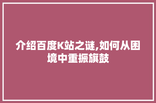 介绍百度K站之谜,如何从困境中重振旗鼓 介绍百度K站之谜,如何从困境中重振旗鼓 必应SEO
