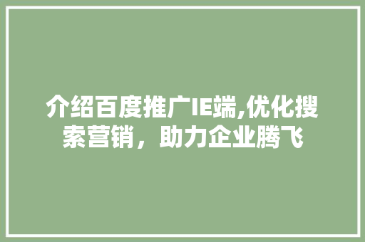 介绍百度推广IE端,优化搜索营销，助力企业腾飞 介绍百度推广IE端,优化搜索营销，助力企业腾飞 搜狗SEO