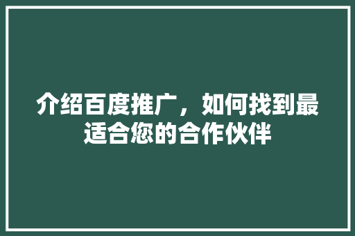 介绍百度推广，如何找到最适合您的合作伙伴 介绍百度推广，如何找到最适合您的合作伙伴 搜狗SEO