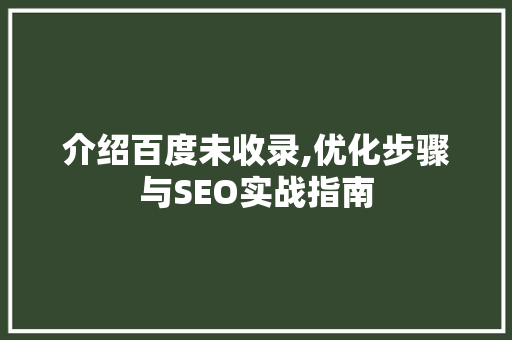 介绍百度未收录,优化步骤与SEO实战指南 介绍百度未收录,优化步骤与SEO实战指南 网站建设公司