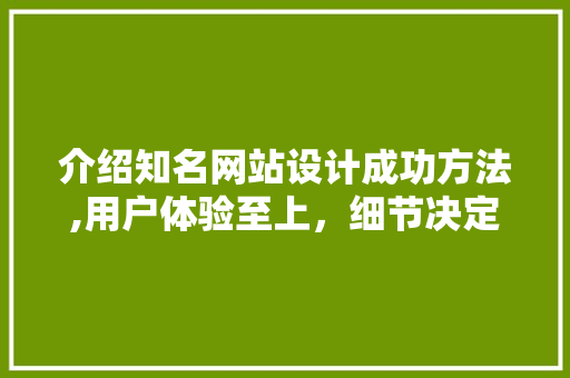 介绍知名网站设计成功方法,用户体验至上，细节决定成败 介绍知名网站设计成功方法,用户体验至上，细节决定成败 SEO关键词