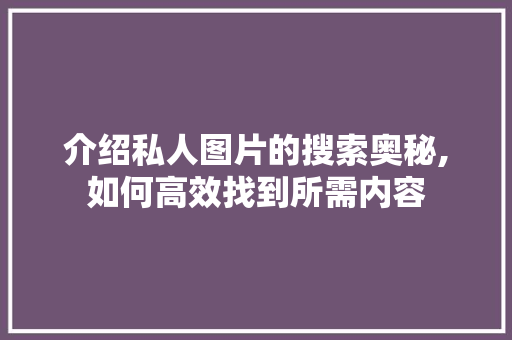 介绍私人图片的搜索奥秘,如何高效找到所需内容 介绍私人图片的搜索奥秘,如何高效找到所需内容 网站建设公司