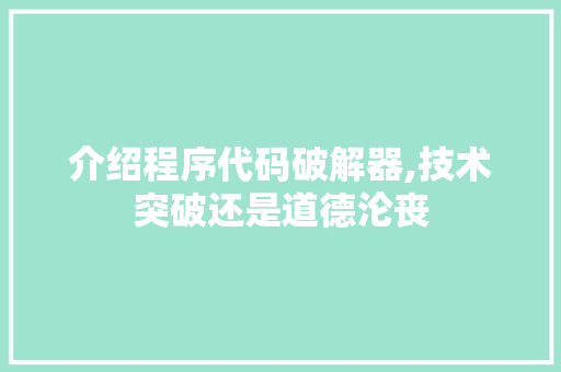 介绍程序代码破解器,技术突破还是道德沦丧 介绍程序代码破解器,技术突破还是道德沦丧 百度SEO