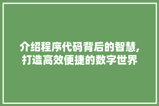 介绍程序代码背后的智慧,打造高效便捷的数字世界 介绍程序代码背后的智慧,打造高效便捷的数字世界 搜狗SEO