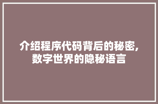 介绍程序代码背后的秘密,数字世界的隐秘语言 介绍程序代码背后的秘密,数字世界的隐秘语言 搜狗SEO