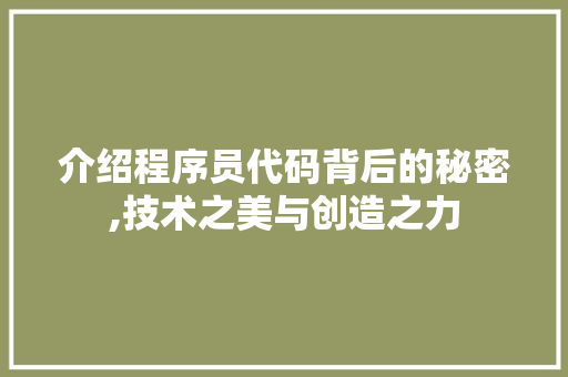 介绍程序员代码背后的秘密,技术之美与创造之力 介绍程序员代码背后的秘密,技术之美与创造之力 SEO关键词