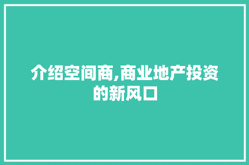 介绍空间商,商业地产投资的新风口 介绍空间商,商业地产投资的新风口 神马SEO