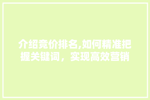 介绍竞价排名,如何精准把握关键词，实现高效营销 介绍竞价排名,如何精准把握关键词，实现高效营销 网站建设公司
