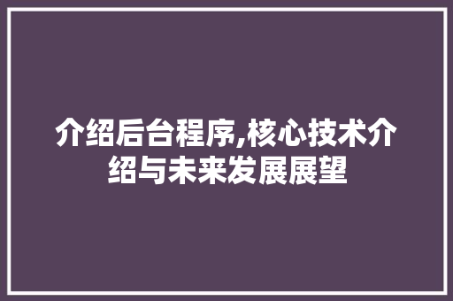 介绍后台程序,核心技术介绍与未来发展展望 介绍后台程序,核心技术介绍与未来发展展望 必应SEO
