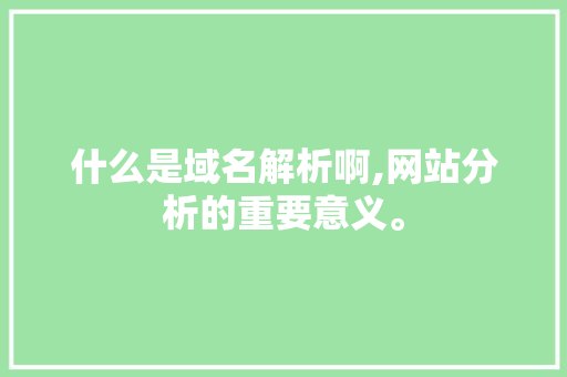 什么是域名解析啊,网站分析的重要意义。 什么是域名解析啊,网站分析的重要意义。 神马SEO