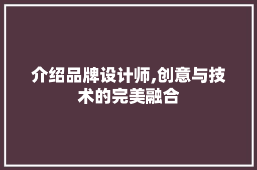 介绍品牌设计师,创意与技术的完美融合 介绍品牌设计师,创意与技术的完美融合 百度SEO