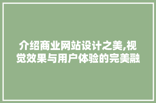 介绍商业网站设计之美,视觉效果与用户体验的完美融合 介绍商业网站设计之美,视觉效果与用户体验的完美融合 搜狗SEO