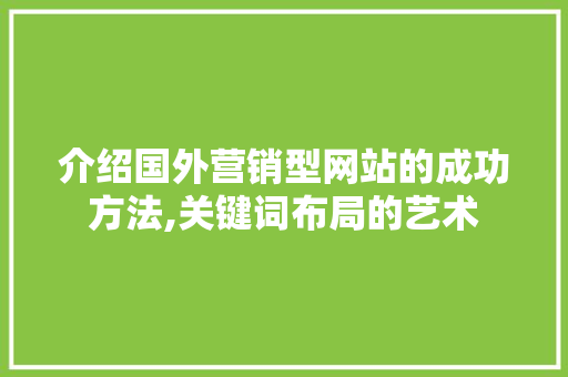 介绍国外营销型网站的成功方法,关键词布局的艺术