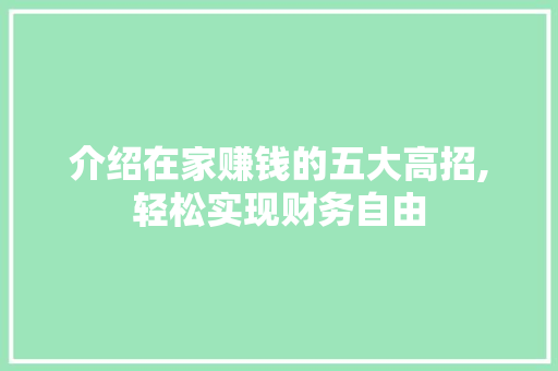 介绍在家赚钱的五大高招,轻松实现财务自由 介绍在家赚钱的五大高招,轻松实现财务自由 SEO关键词