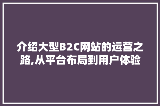 介绍大型B2C网站的运营之路,从平台布局到用户体验 介绍大型B2C网站的运营之路,从平台布局到用户体验 网站建设公司