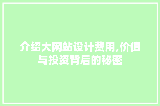 介绍大网站设计费用,价值与投资背后的秘密 介绍大网站设计费用,价值与投资背后的秘密 SEO关键词