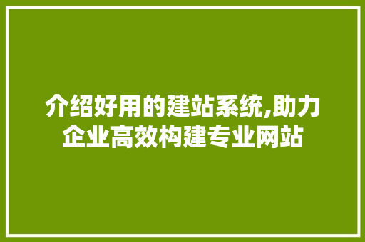 介绍好用的建站系统,助力企业高效构建专业网站 介绍好用的建站系统,助力企业高效构建专业网站 必应SEO