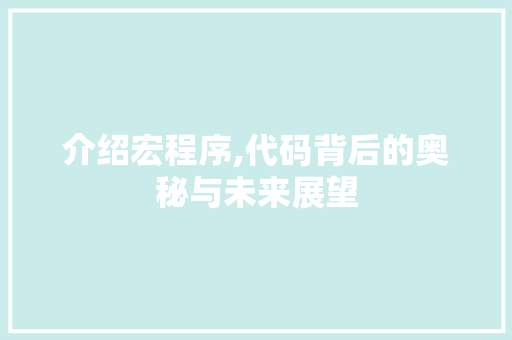 介绍宏程序,代码背后的奥秘与未来展望 介绍宏程序,代码背后的奥秘与未来展望 神马SEO