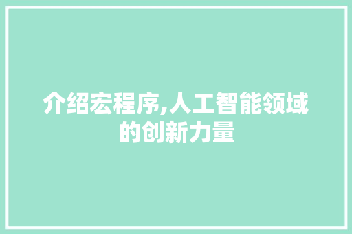介绍宏程序,人工智能领域的创新力量