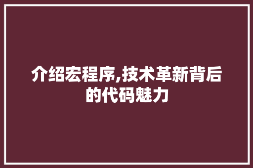 介绍宏程序,技术革新背后的代码魅力 介绍宏程序,技术革新背后的代码魅力 网站建设公司