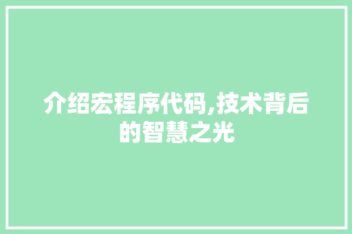 介绍宏程序代码,技术背后的智慧之光 介绍宏程序代码,技术背后的智慧之光 搜狗SEO