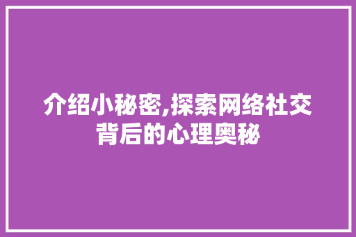 介绍小秘密,探索网络社交背后的心理奥秘 介绍小秘密,探索网络社交背后的心理奥秘 必应SEO