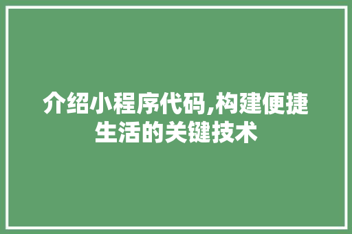 介绍小程序代码,构建便捷生活的关键技术 介绍小程序代码,构建便捷生活的关键技术 网站建设公司