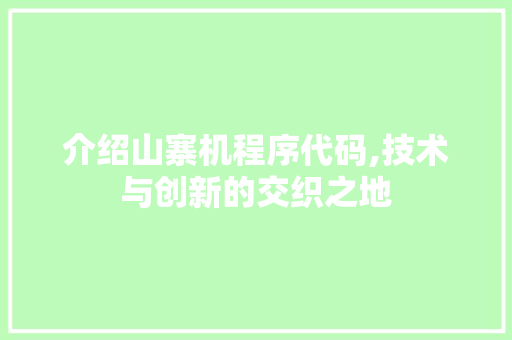 介绍山寨机程序代码,技术与创新的交织之地 介绍山寨机程序代码,技术与创新的交织之地 百度SEO