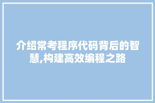 介绍常考程序代码背后的智慧,构建高效编程之路 介绍常考程序代码背后的智慧,构建高效编程之路 SEO关键词