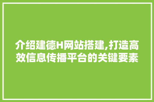 介绍建德H网站搭建,打造高效信息传播平台的关键要素 介绍建德H网站搭建,打造高效信息传播平台的关键要素 SEO关键词