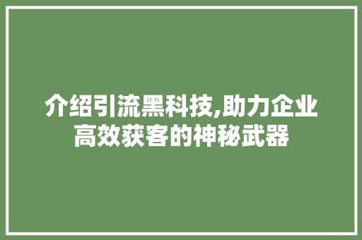 介绍引流黑科技,助力企业高效获客的神秘武器 介绍引流黑科技,助力企业高效获客的神秘武器 神马SEO