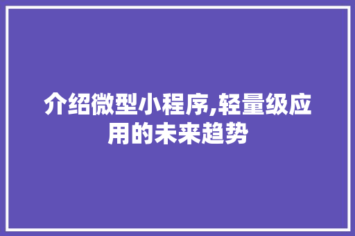 介绍微型小程序,轻量级应用的未来趋势 介绍微型小程序,轻量级应用的未来趋势 神马SEO