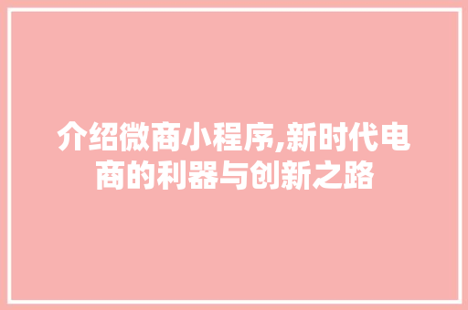 介绍微商小程序,新时代电商的利器与创新之路 介绍微商小程序,新时代电商的利器与创新之路 百度SEO