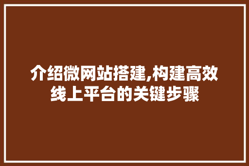 介绍微网站搭建,构建高效线上平台的关键步骤 介绍微网站搭建,构建高效线上平台的关键步骤 SEO关键词