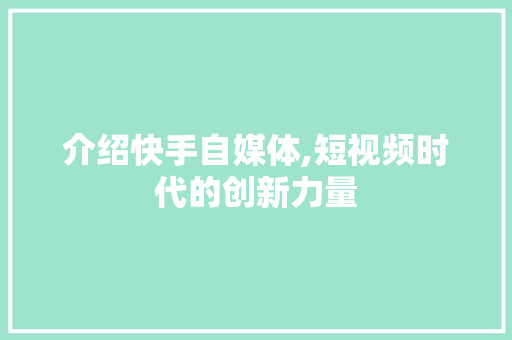 介绍快手自媒体,短视频时代的创新力量