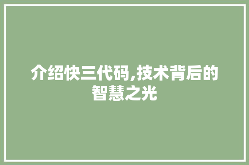介绍快三代码,技术背后的智慧之光 介绍快三代码,技术背后的智慧之光 神马SEO