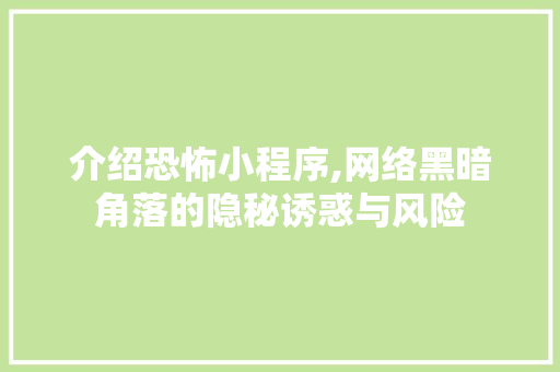 介绍恐怖小程序,网络黑暗角落的隐秘诱惑与风险 搜狗SEO