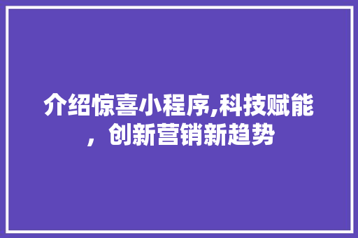 介绍惊喜小程序,科技赋能，创新营销新趋势 介绍惊喜小程序,科技赋能，创新营销新趋势 神马SEO