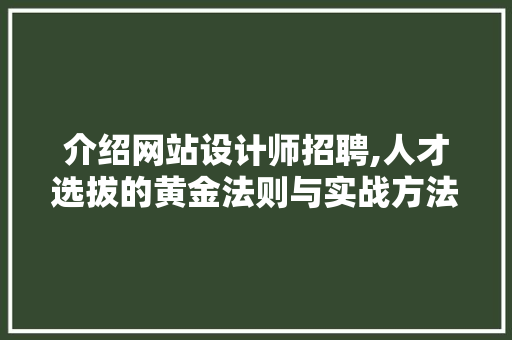 介绍网站设计师招聘,人才选拔的黄金法则与实战方法