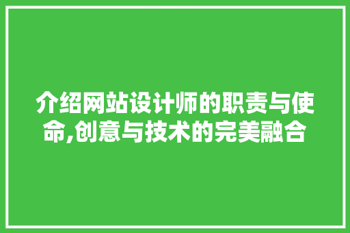 介绍网站设计师的职责与使命,创意与技术的完美融合